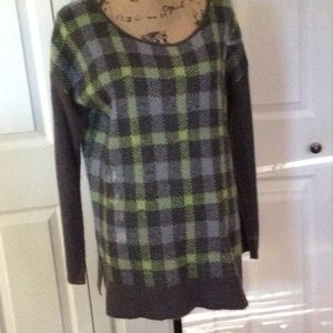 Kenar lime green and grey checked sweater